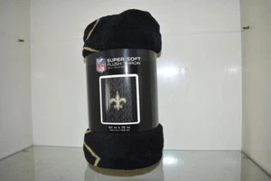 Manta de cama de felpa súper suave New Orleans Saints 60"" x 70"" negra nueva con etiquetas - Imagen 1 de 2