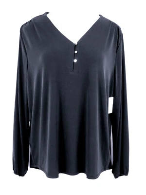 Blusa túnica manga larga ELLEN TRACY talla S azul marino dorado botones cuello en V NUEVA Foto 1 de 4