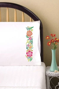 Stamped Embroidery ~ Design Works Rosey Posey PILLOWCASE PAIR #T232199 - Picture 1 of 5