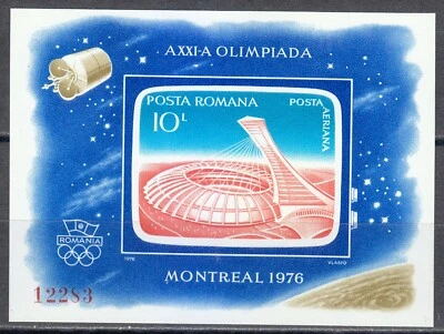 Rumanía 1976 MNH Mi Bloque 136 Juegos Olímpicos, Montreal. Estadio. Satélites ** Foto 1 de 2