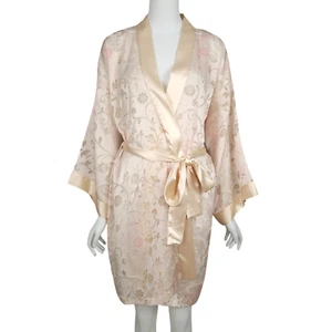 NATORI Vintage Kimono Robe Size S Champagne Pink Floral Burnout Tie Belt - Picture 1 of 13
