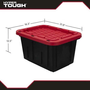 12 Gallon Snap Lid Stackable Plastic Storage Bin, Black/Red - Picture 1 of 12