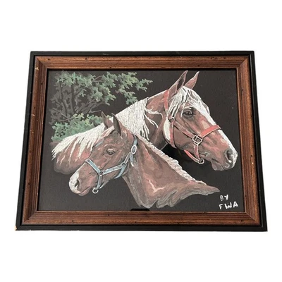 Pintura de caballo enmarcada vintage firmada FWA - Arte de pared ecuestre - 18 x 14 Foto 1 de 4