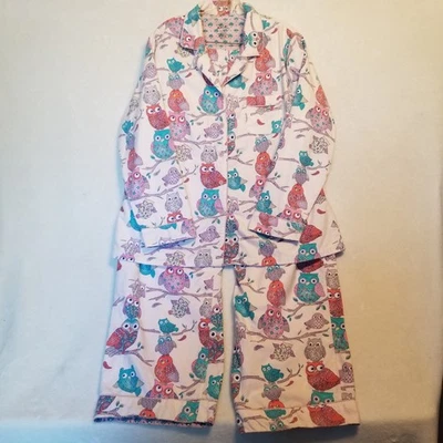 Conjunto de 2 peças pijamas femininos Nick & Nora tamanho XXL corujas rosa flanela roupa de dormir confortável  - Imagem 1 de 4