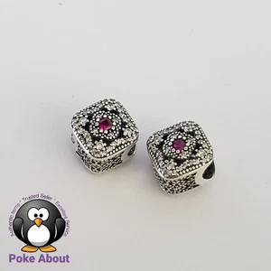 2x Pandora Fairytale Treasure Square Charms Pink Cerise Crystals 792013NCC - Bild 1 von 7