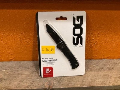 SOG Micron II Lockback Knife, Black Metal Handle New Sealed - Image 1 of 4