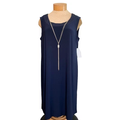 R&M Richards Sin Mangas 18 Azul Marino Vestido Cuentas Noche Collar Incluido Nuevo Foto 1 de 4