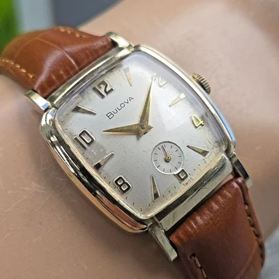 Vintage BULOVA Senator men's manual wind watch 10K RGP linen dial 1967 - Image 1 of 4