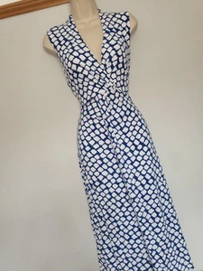 **HOBBS** Sz 12 Blue White Jersey Dress - Picture 1 of 6