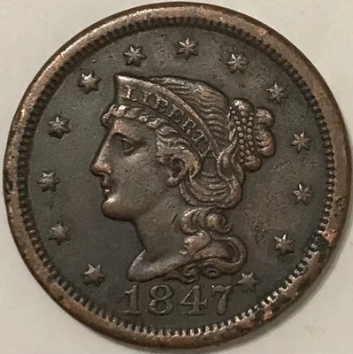 1847 cabelo trançado centavo grande XF extremamente fino - Imagem 1 de 4