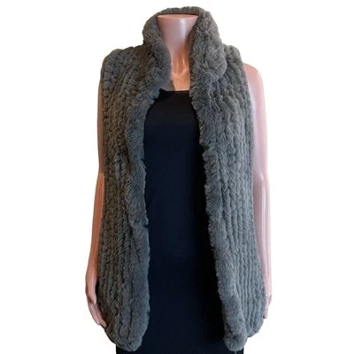 Chaleco tejido Donna Salyers Fabulous Furs piel sintética talla S gris longitud media mafia esposa Foto 1 de 4