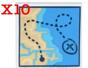 New Authentic Lego 2x2 Map Tile w/ Dotted Line and X - Coastline - 10 Pieces - Picture 1 of 1