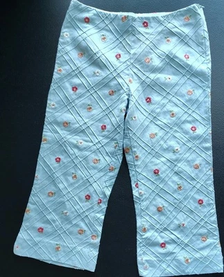 Pantalones capri bordados azules con flores para niñas KC PARKER TALLA 7 NUEVOS CON ETIQUETAS Adorable  Foto 1 de 4