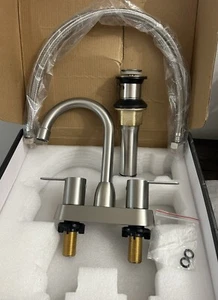 Brushed Nickel Bathroom Sink Faucets 4 Inch 2 Handle Mixer Tap w/ Pop Up Drain - Picture 1 of 9