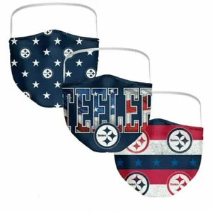 3er Pack NFL Pittsburgh Steelers Fan Erwachsene patriotisches Logo Gesichtsbedeckung Maske NEU - Bild 1 von 7