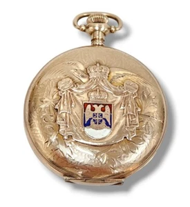 Antique GOLD PLATED ELGIN 17 Jewel Mason POCKET WATCH Patriotic Eagle & Crest - Picture 1 of 14