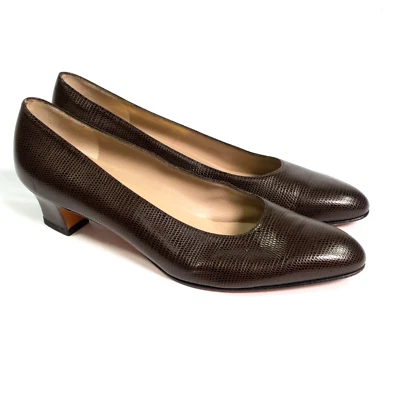 SALVATORE FERRAGAMO Cuero Mary Janes Para Mujer Marrón Imitación Piel de Serpiente Talla 7.5 AA Foto 1 de 4