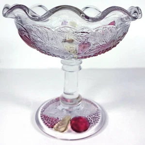 Westmoreland Clear Glass With Ruby Lustre Stain Della Robbia 4.75"t Open Compote - Picture 1 of 5