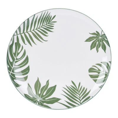 1 Teller 26,5cm Porzellan - Essteller Keramik mit Motiv Blätter Weiß Grün - Bild 1 von 2