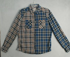 Guess Flannel Shirt Adult Extra Large Slim Blue Brown Plaid Long Sleeve Logo Men