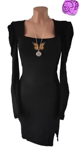 Missguided size 16 Butterfly Design Square Neck Long Sleeve Bodycon Dress, Black - Picture 1 of 12
