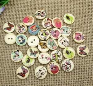 Pkg of 20 ASSORTED ANIMALS 2-hole Wood Buttons 5/8" (15mm) Craft (1000) - Picture 1 of 2
