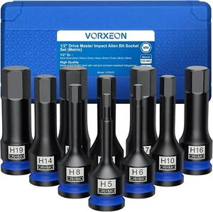 10pcs 1/2 inch Drive Metric Impact Hex Bit Socket Set 42CRMO Hex Socket Set for - Picture 1 of 8