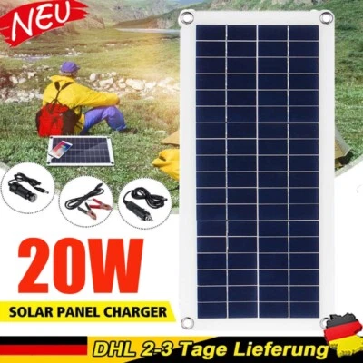 20W Solarpanel Solarmodul 18V 3A Ladegerät USB Kit Für Wohnwagen Camping Boot - Bild 1 von 4