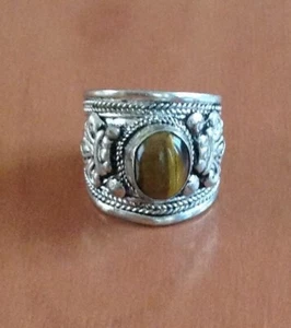 Tibetan Silver Tigers Eye Ring Adjustable - Picture 1 of 9