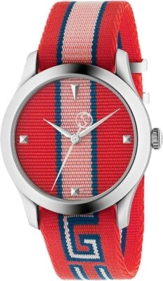 Gucci G-Timeless Men's Red Multicolor Nylon Strap Watch - YA1264070 ($920 MSRP) - Image 1 of 4