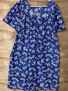 Granada 1X Blue Floral Dress Robe Gown Loungewear Pocket Pullover Pajamas - Picture 1 of 7