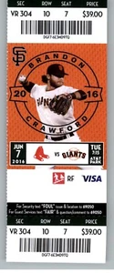 Boston Red Sox vs San Francisco Giants 6/7/2016 Ticket Brandon Crawford - Picture 1 of 2