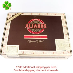 Caja de cigarros de madera vacía mezcla original Aliados Torpedo 8,75" x 6,5" x 2" - Imagen 1 de 12