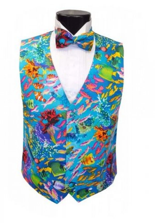 Tropical Coral Reef Tuxedo Vest and Bowtie - Image 1 of 1