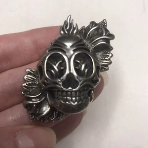 CHRISTIAN AUDIGIER großer Sterlingsilber flammender Schädel Anhänger schwer SELTEN Biker - Bild 1 von 4