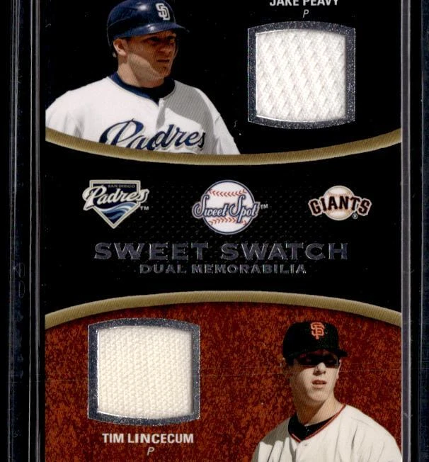 2008 Upper Deck Sweet Spot #DS-PL Jake Peavy / Tim Lincecum Swatches Dual MEM - Image 1 of 2