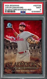 2024 Bowman Chrome #GOTD9 Justin Crawford Gladiators Diamond Red #2/5 PSA 9 - Foto 1 di 2