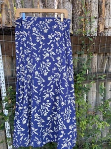 Falda Larga Villager Liz Claiborne Talla 14 Azul Tostado Floral Carrera Informal Cremallera - Imagen 1 de 5