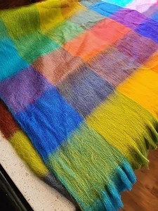 Pokoloko Alpaca Rainbow Check Throw Blanket - Picture 1 of 11