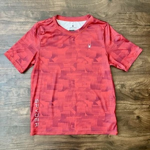 Spyder BOYS M (10-12) Red Camo Surf Sand Sun Swim Short Sleeve Crew Neck Shirt - Picture 1 of 8