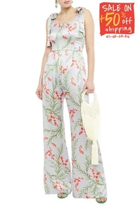 RRP €783 SEREN LONDON Silk Satin Jumpsuit Size S Floral Open Back Square Neck - Picture 1 of 9