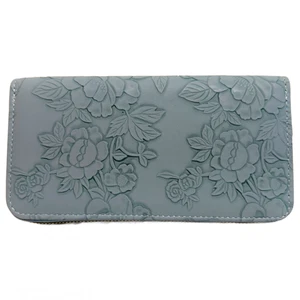 Schieferblau 7,5" Kunstleder Geprägte Blumen Geldbörse Reißverschluss Neu - Bild 1 von 11