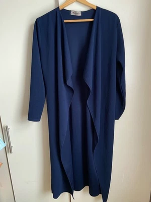 Navy Blue Waterfall Duster Coat Jacket, Lightweight Crepe, Size S - Image 1 of 4