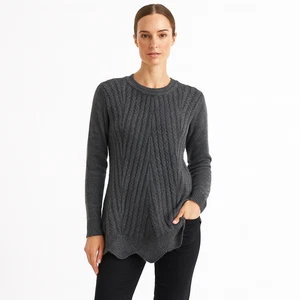 Kingdom Jumper AUS S/10 US6 Grey Scallop Hem Wool Cable Knit Sweater - Picture 1 of 9