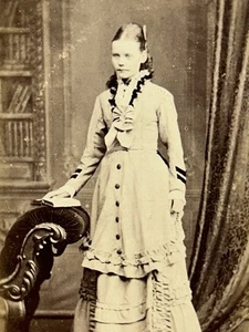 Young Woman Parted Hair Nautical Dress Vintage CDV Leamington England UK - Picture 1 of 4