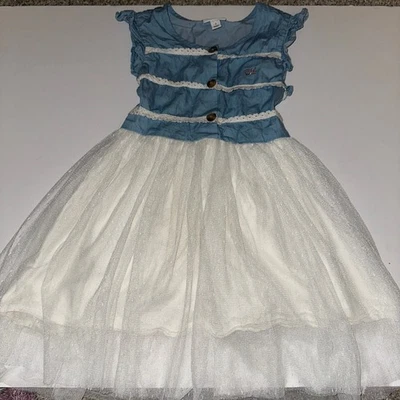 Vestido de fiesta CALVIN KLEIN niña cambray y tul azul claro y blanco talla 7 Foto 1 de 4