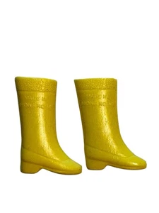 Vtg Barbie Doll Yellow Squishy Boots Mid Calf Shoes Hong Kong 1960s 1970s - Picture 1 of 4