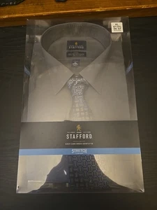 Camicia Stafford grigia con cravatta uomo regular fit elasticizzata taglia XL 17-17 1/2, 36-37 - Foto 1 di 6