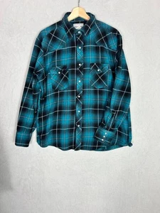 Wrangler, Men's Blue + Black Check Pearl Snap Button Long Sleeve Shirt, Size XL - Picture 1 of 7