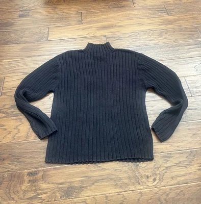 Suéter Route 66 Negro Vintage Mediano Algodón Ramie Manga Larga Tejido Cuello Simulado Foto 1 de 2